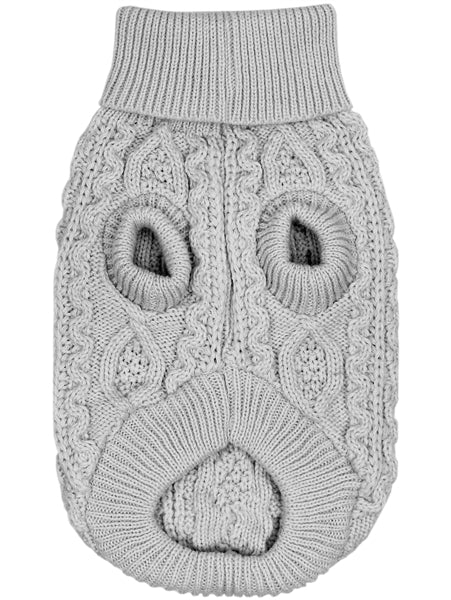 Parisian Pet 'Cable Knit Sweater' - Warm & Stylish Pet Sweater in Cloud Gray for Dogs & Cats