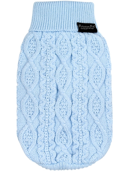 Cable Knit Dog Sweater Powder Blue