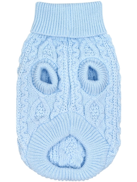 Parisian Pet 'Cable Knit Sweater' - Warm & Stylish Pet Sweater in Powder Blue for Dogs & Cats