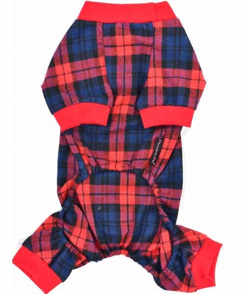 Parisian Pet 'Scottish Pajama' for Dogs & Cats, Cozy Pet Pajama Set, Red/Blue Plaid