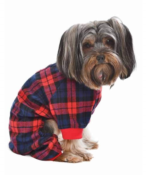 Parisian Pet 'Scottish Pajama' for Dogs & Cats, Cozy Pet Pajama Set, Red/Blue Plaid