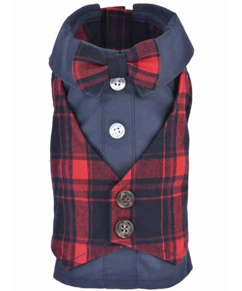 Scottish Pleated Dog Tuxedo Red and Blue Plaid