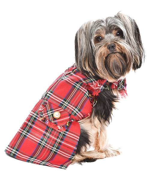 Parisian Pet 'Tartan Fringe Dress' Dog & Cat Shirt – Elegant Holiday Dog Dress – Red-Valentine's Day