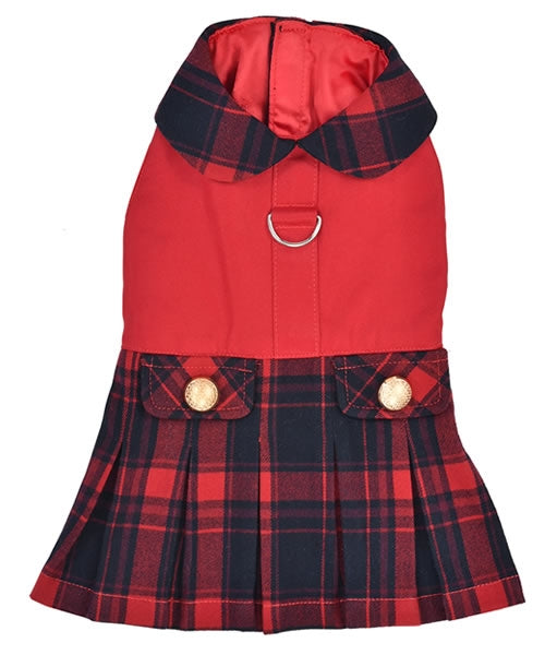 Scottish Pleated Dog Dress Red Blue Plaid