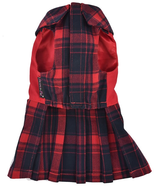 Parisian Pet 'Scottish Pleated Dress' for Dogs and Cats, Holiday Apparel, Red and Blue