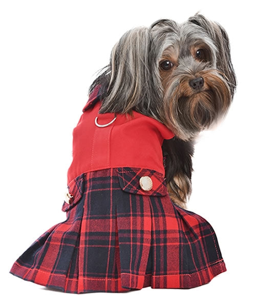 Parisian Pet 'Scottish Pleated Dress' for Dogs and Cats, Holiday Apparel, Red and Blue