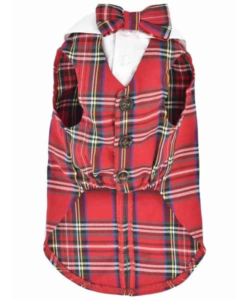 Tartan Dog Tuxedo White Red