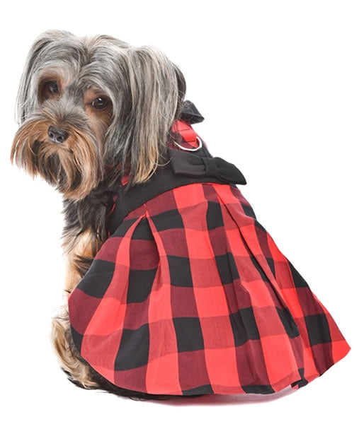 Parisian Pet 'Buffalo Checkered Taffeta Dress' Dog & Cat Shirt – Festive Holiday Pet Apparel – Red