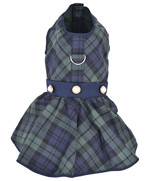 Scottish Taffeta Dog Dress Green and Blue Plaid