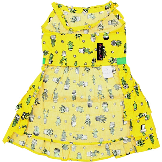 Parisian Pet 'Cactus Tiered Dress' Dog & Cat Shirt – Tropical Summer Outfit – Yellow