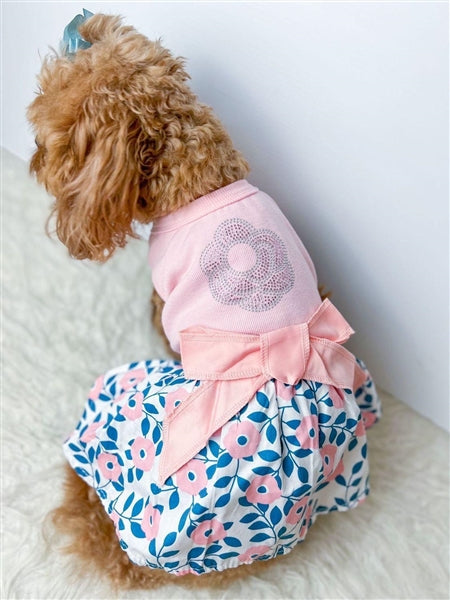 Parisian Pet 'Cherry Blossoms Dress' Dog & Cat Shirt – Designer Pink Floral Dress, Perfect for Summer – Pink-Valentine's Day