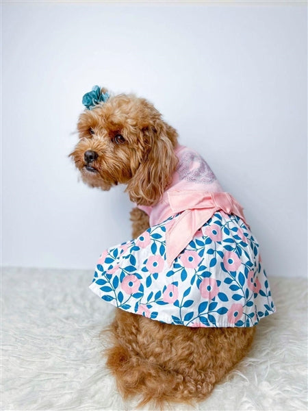 Parisian Pet 'Cherry Blossoms Dress' Dog & Cat Shirt – Designer Pink Floral Dress, Perfect for Summer – Pink-Valentine's Day