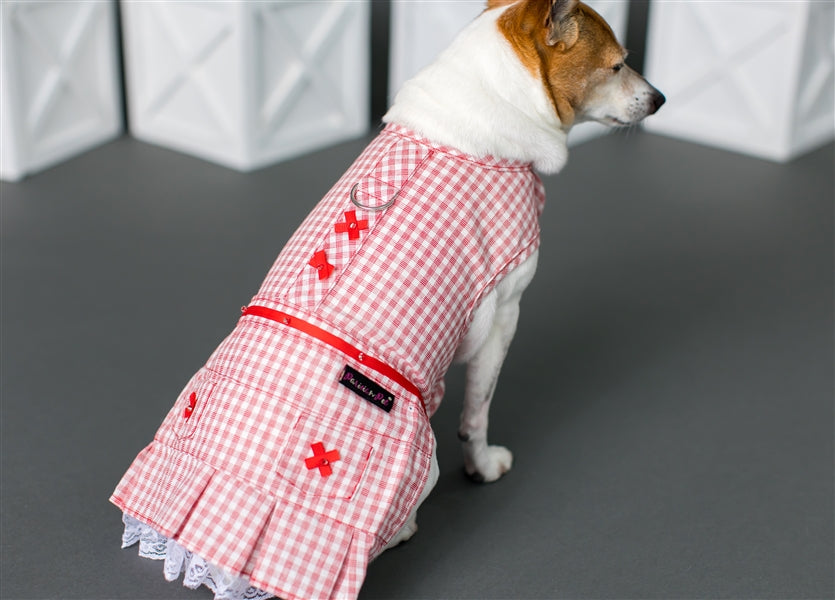 Parisian Pet 'Gingham Countryside Dress' Dog & Cat Shirt – Elegant Country Style Dog Dress –Red- Valentine's Day