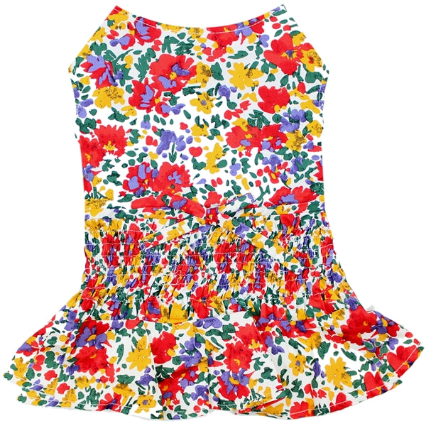 Floral Artsy Dog Dress with Ruched Waist