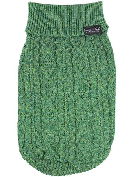 Cable Knit Dog Sweater Green