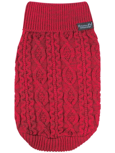 Cable Knit Dog Sweater Red