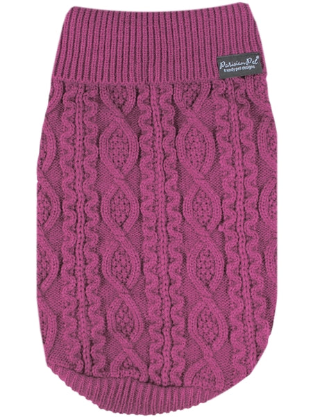 Cable Knit Dog Sweater Raspberry