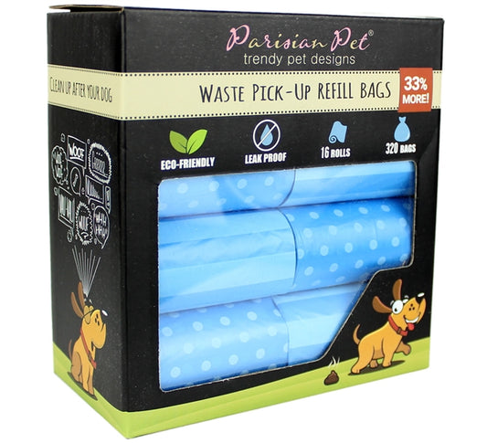 Parisian Pet 'Stripes & Dots' Waste Bags - Blue, Disposable, Leak-Proof, Eco-Friendly Dog Waste Bags for Dogs & Cats