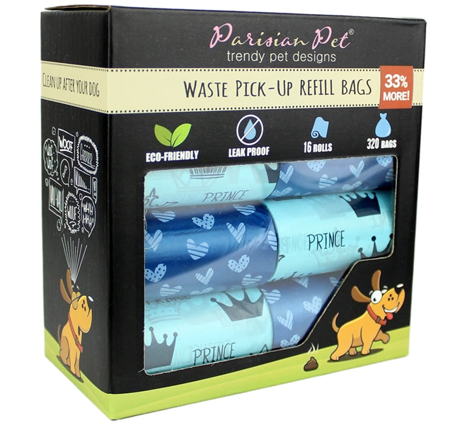 Parisian Pet 'Prince Hearts' Waste Bags for Dogs & Cats - Blue, Leak-Proof, Durable Pet Waste Bags